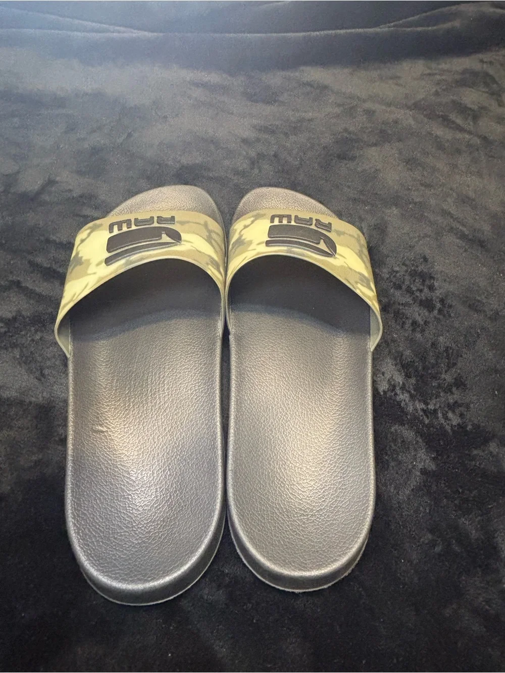 G-Star men Olive Camo Slide Sandals with Black Footbed
